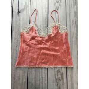 Vintage Silk Cadaz Size M Peach Coral Lace Trim Camisole Tank Top Retro
